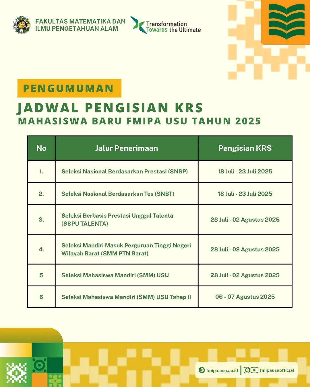 Jadwal Pengisian Kartu Rencana Studi (KRS) Mahasiswa Baru